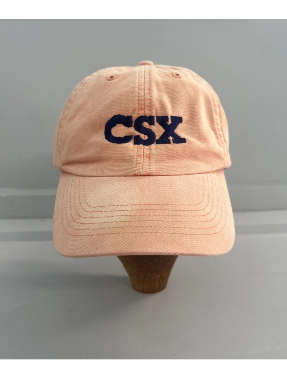 CSX Train Transportation Embroidered Distressed Pattern Richardson Cap Hat Peach